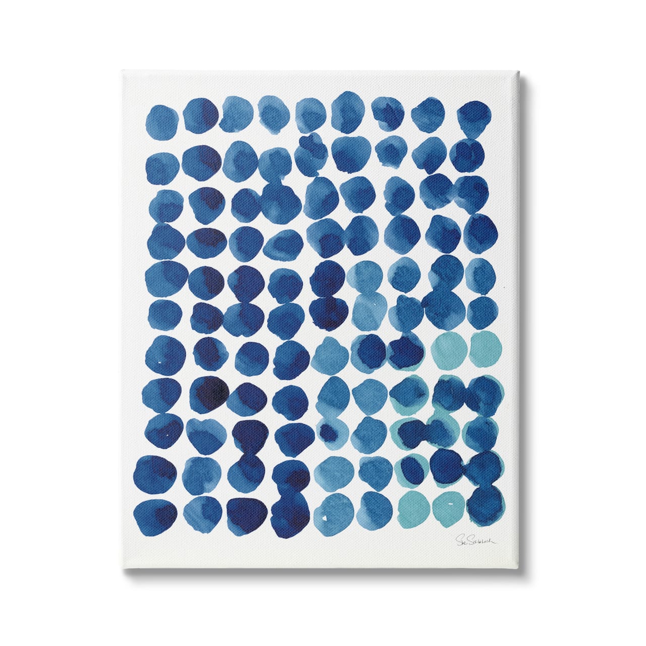 Stupell Industries Blue Polka Dot Pattern Circle Shape Grid Watercolor Canvas Wall Art